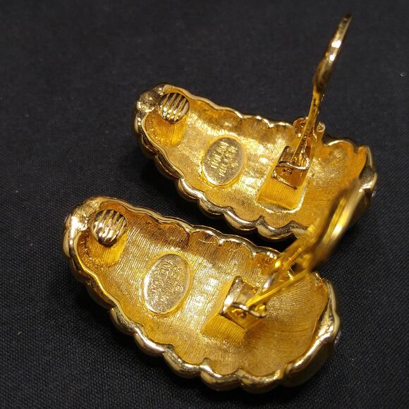 Vintage Nolan Miller Gold Plated Rhinestone Clip-On Earrings, 1980s Dynasty Era - Picture 5 of 10